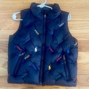 Toddler multicolor puffer vest never worn!!